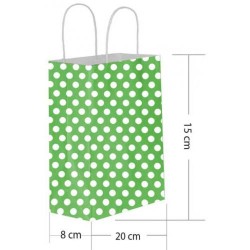 Yeşil Puantiyeli Büküm Saplı Kağıt Çanta 15x20cm - 