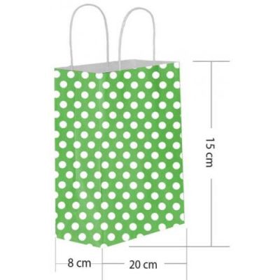Yeşil Puantiyeli Büküm Saplı Kağıt Çanta 15x20cm - 1