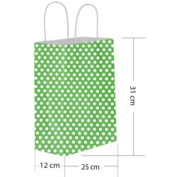 Yeşil Puantiyeli Büküm Saplı Kağıt Çanta 25x31cm 25ad. - 1
