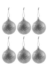 Yılbaşı Ağacı Süsleme Topları Gümüş Simli 4cm 6'lı - Partici