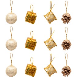 Yılbaşı Ağacı Süsleme Seti Top Süslü Altın 12'li - Partici