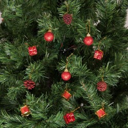 Yılbaşı Çam Ağacı Kırmızı Toplu Kozalaklı Süs Seti 12'li - Partici