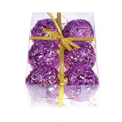 Yılbaşı Ağacı Süsleme Topları Mor Simli 4cm 6'lı - Partici