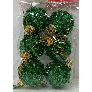 Yılbaşı Ağacı Süsleme Topları Yeşil Simli 4cm 6'lı - 1