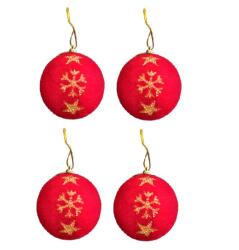 Yılbaşı Ağacı Süsleme Topları Yıldız Desenli Kirmizi 7cm 4'lü - Partici