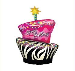 Zebra Desenli Happy Birthday Cake Folyo Balon 100cm - Partici